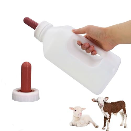 Calf Bottle with Hand Grip Handle and a Replacement Nipple,2 Quart Calf Milk Feeder Nursing Feeding Bottle (Red, Calf Bottle with Screw Nipple) - size: Calf Bottle with Screw Nipple
