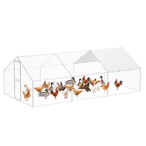 Garvee Large Metal Chicken Coop with Waterproof and Anti-UV Cover, Walk-in Poultry Cage with Double Door, Large Chicken Run for Backyard Farm Use, 9.8x19.7X 6.6 ft