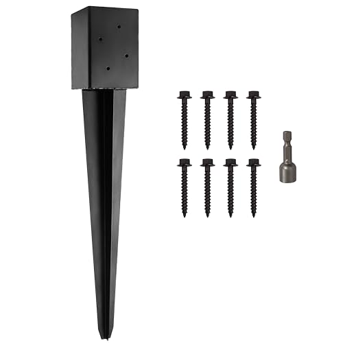 LADECH 4x4 Fence Post Anchor 24' Black Powder Coated Metal Ground Spike Mailbox Post Anchors