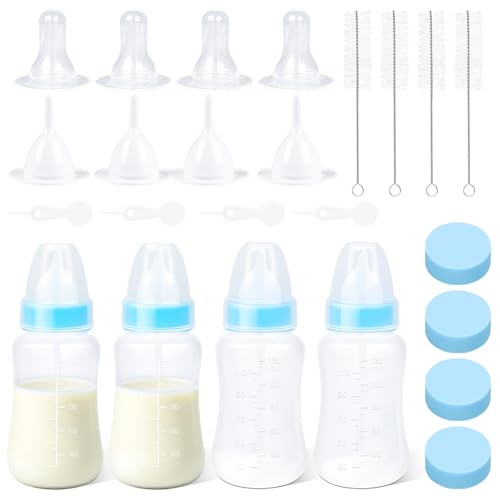 Puppy Kitten Nursing Bottle 4oz - Small Animal Feeding Kit with Nipples | Hand Feeding Supplies for Puppies, Kittens, Rabbits, Ferrets & Newborn Pets - color: BLUE