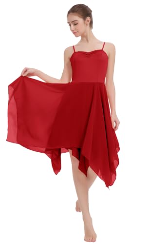 Women's Lyrical Dance Costume Halter Lyrical Dance Dress Irregular Hem Ballet Contemporary Dancewear - color: B27-red, size: X-Large
