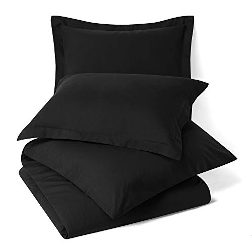 Clara Clark Duvet Cover Ultra Soft Double Brushed Microfiber - Comforter Cover with Button Closure and 2 Pillow Shams, Black, Full - 80"x90" - color: Black, size: Full