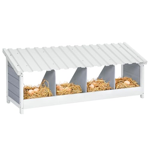 PETSFIT 4 Holes Chicken Nesting Box, PVC Waterproof Roof, Privacy Cover | Wall Mounted or Floor Use, Natural Fir Wood, Easy to Assemble and Clean, For Backyard Coops and Farms, Fits Standard Hens - size: 4 Holes