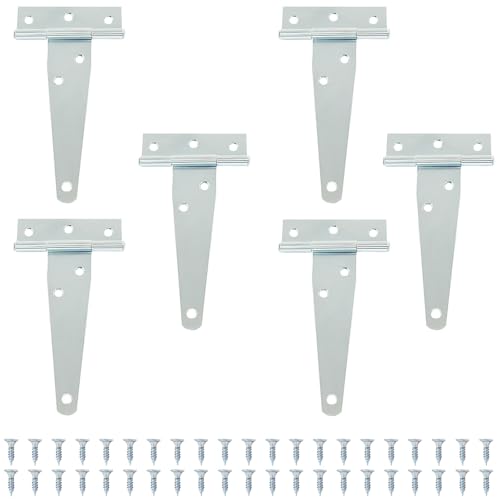 Murtenze 6Pack 4 Inch Silver T-Strap Shed Hinge | Barn Door Hinges, Heavy Duty Gate Strap Hinge, T Hinges for Barn Door, Shed or Wooden Fences - color: Silver, size: 4 Inch - 6Pack