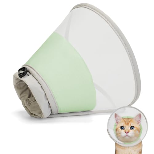 Supet Soft Cat Cone Collar to Stop Licking, Breathable Mesh Cone with Waterproof Liner Recovery Collar, for Kitten, Comfortable Elizabethan Alternative for Spay Neuter Grooming (S) - color: Green, size: S