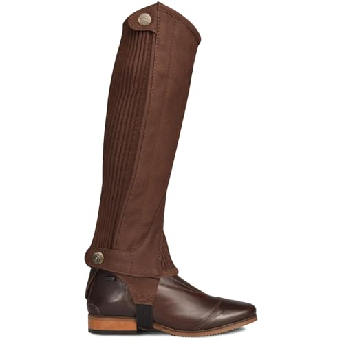 Ovation Unisex Kids' Amara Ribbed Half Chaps - Durable Synthetic Leather Equestrian Riding Chaps w/Zipper & Snap Closures - color: Dark Brown, size: 12-14