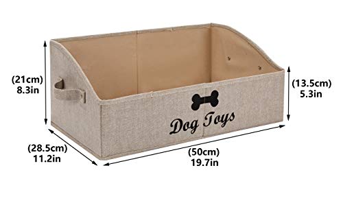 dog toy basket Large dog toy bin dog toy box storage box - Foldable Fabric Trapezoid Organizer Boxes with Handle, Collapsible Basket for Dog Toys (KhakiStripe-DOG) - color: KhakiStripe, size: Large - Dog Toys