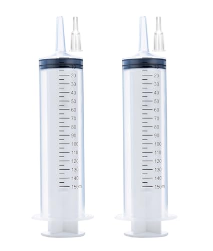 2 Pack 150ml Syringes, Large Plastic Garden Syringe for Scientific Labs, Watering, Refilling - style: 150ml