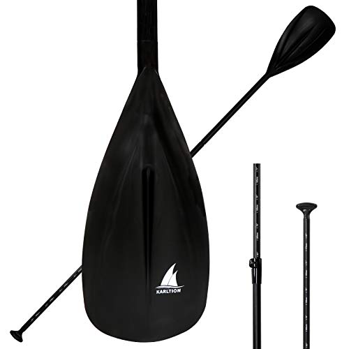 Karltion SUP Paddle - 3-Piece Adjustable Aluminium SUP Paddle with Glass Fiber Blade for Surfing, Floating, Water Sports - color: Black