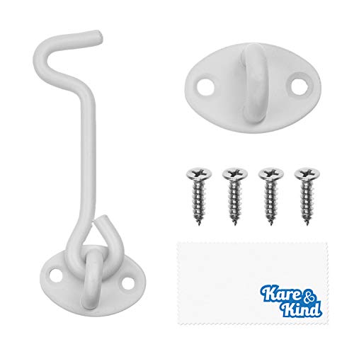 Kare & Kind Hook and Eye Latch (4-inch) - with Mounting Screws - Heavy Duty Locks for Door, Gates, Barns, Bathrooms, Cabins (1-White) - style: 1-White
