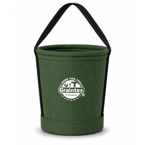 Graintex Tapered Canvas Bucket 12"x10"x15", Utility Tool Bucket 16 Inside Pockets, Reinforced Base & Carry Handle, Ripstop Canvas, Multi-Purpose Bag for Jobsite & Home Use for Tool Storage Solutions - color: Hunter Green