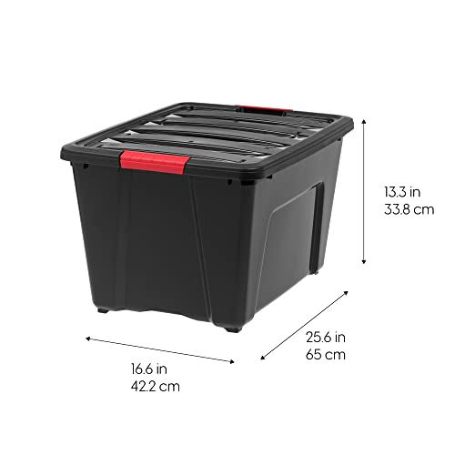 IRIS USA 4-Pack 72 Quart Storage Bins with Lids, Black | Black finish conceals stored items. Perfect for moving, blankets, clothing, and garage storage. Nestable design saves space - size: 72 Qt, style: 4 Pack