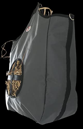 Majestic Ally Nylon Hay Feeder Tote Bag for Horse, Goat, Sheep - Double Sides Open Feed Hole with Faux Leather Ventilated Bottom- Premium Quality -Simulates Grazing - Reduces Waste (Dark Gray) - color: Dark Gray