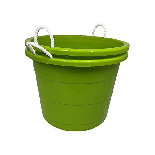 HOMZ Utility Tub, Storage Bucket with Rope Handles, 17 Gal, Green, 2 Pack | Portable Plastic Container, Indoor and Outdoor Bucket for Kitchen, Laundry, Garden, Bathroom, and Garage Organization - color: Bold Lime Green