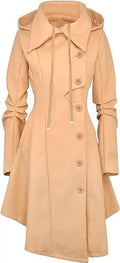 Long Trench Pea Coat for Women - Winter Trench Coat Goth Lapel Peacoat Outwear Thick Hood Pea Jacket Trenchcoat - color: A- Khaki, size: Large