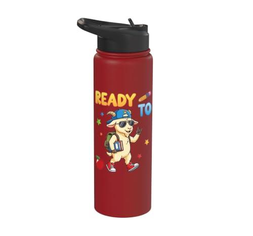 Ready To Learn Goat Student Back To School Kids Boy Girl Stainless Steel Insulated Water Bottle - color: Red