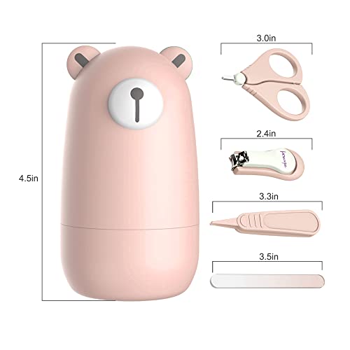 Baby Nail Clippers Set, Baby Nail Kit with Cute Case, Infant Manicure and Pedicure Health Grooming Care Can for Newborn, Kids and New Parents As Shower Gifts (Pink Bear) - color: Apricot Bear