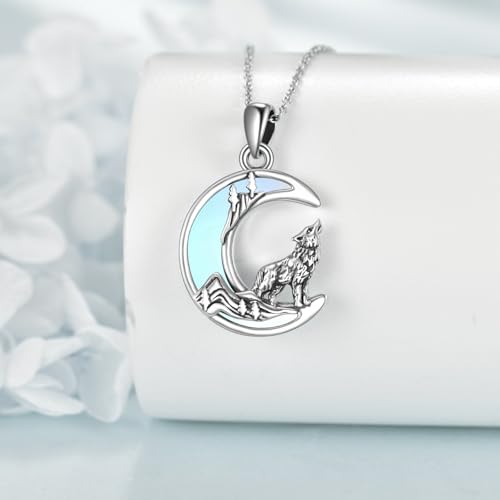 Snake Moon Necklace - 925 Sterling Silver Moon Pendant Necklace - Snake Jewelry for Women - style: Wolf