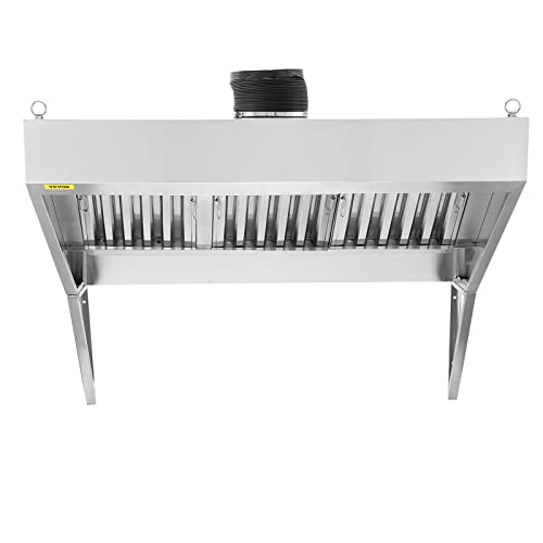 VEVOR Commercial Exhaust Hood, 6FT Food Truck Hood Exhaust, 201 Stainless Steel Concession Trailer Hood with 3 Detachable U-shaped Grid Oil Filter Mesh, Rust Resistant Vent Hood for Kitchen Restaurant | Concession Trailer Hood with 3 Detachable U-Shaped G