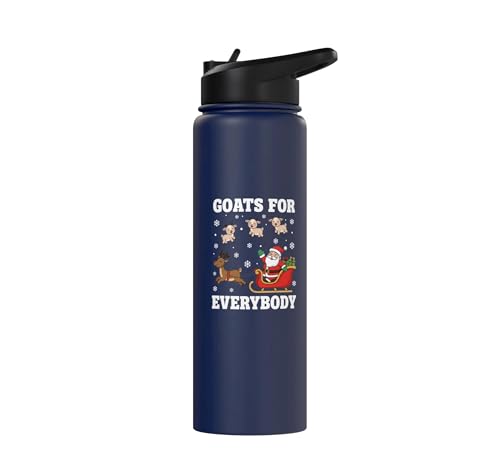 Goats For Everybody Christmas Kids Santa Reindeer Snowflake Stainless Steel Insulated Water Bottle - color: Navy Blue