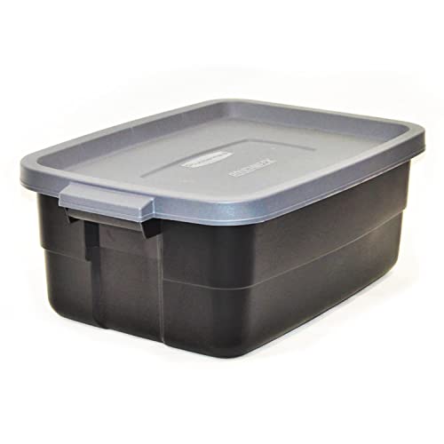 Rubbermaid 6-Pack Totes for Storage with Lids, Heavy Duty Plastic Storage Bins with Lids, Black Gray, 10 GAL - Stackable for Garage, Attic, Camping (10 GAL - 6 Pack Solid Black and Grey) - size: 10 Gal - 6 Pack