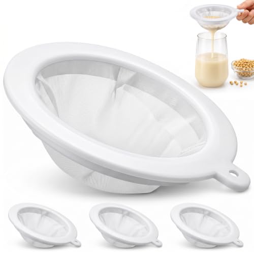 4 Pieces 100 Mesh Strainers, Nylon Mesh Filter for 5 Inch Funnel, Reusable Fine Strainer for Liquids Juice Milk Honey Cheese