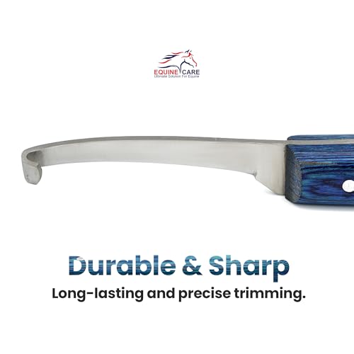 Right-Handed Narrow Farrier Hoof Knife, Horses, Ponies, Minis | Narrow hoof knife for detail trimming; J2 stainless steel blade; smooth blue layered handle; right- or left-handed - style: Right-Handed