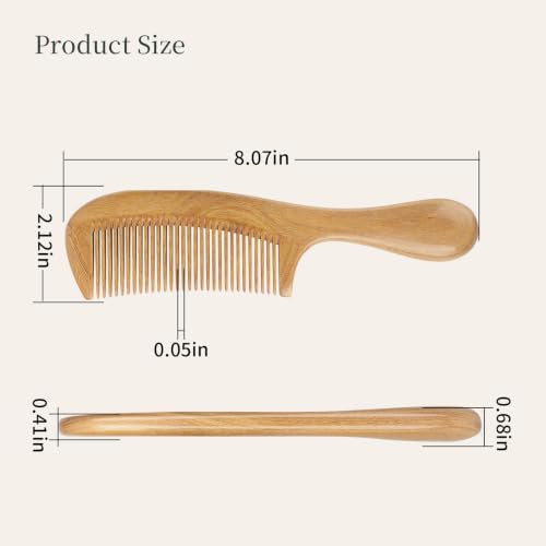 Onedor Handmade 100% Natural Green Sandalwood Hair Combs - Anti-Static Sandalwood Scent Natural Hair Detangler Wooden Comb (Fine Tooth) | Handmade, 0.05 in Tooth Spacing, Smooth Rounded Teeth, Helps Reduce Static, Smoothing, Finishing, Daily Styling - sty