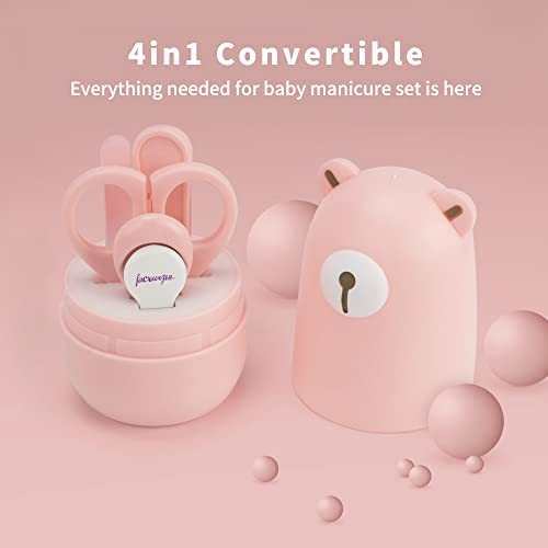 Baby Nail Clippers Set, Baby Nail Kit with Cute Case, Infant Manicure and Pedicure Health Grooming Care Can for Newborn, Kids and New Parents As Shower Gifts (Pink Bear) - color: Apricot Bear