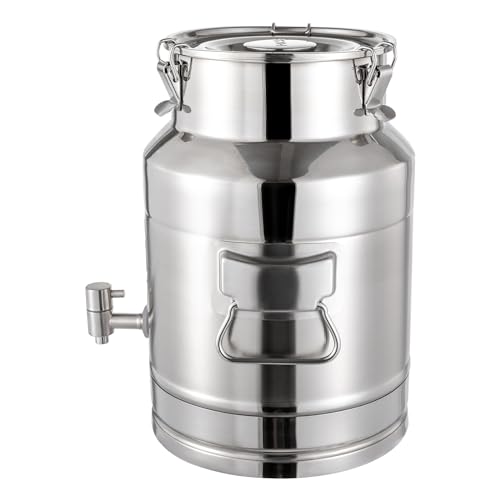 4 Gallon Milk Can with Spout, 15L Milk Container Stainless Steel Bucket with Locking Sealed Lid, Airtight Food Storage Container for Home, Farm, Commercial Kitchen (4 Gallon/15L) - size: 4 Gallon/15L