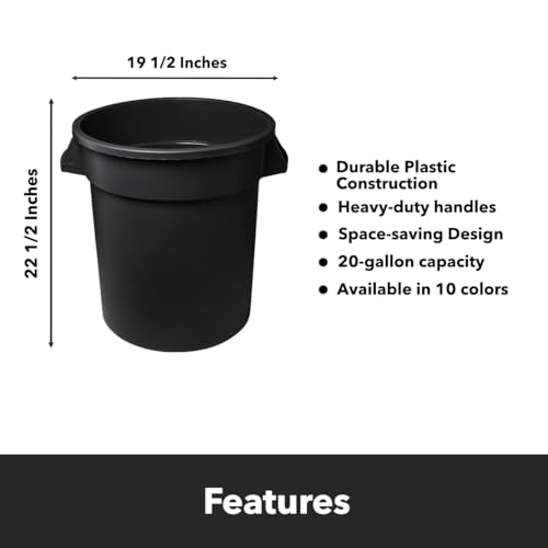 Feed and Seed Storage Container, 20 Gallon Black Round Commercial Trash Can with Lid and Dolly, Food Storage Plastic Bin, Use in Agricultural, Gardening, or Household - color: Black, size: 20 Gallon Container with Lid and Dolly