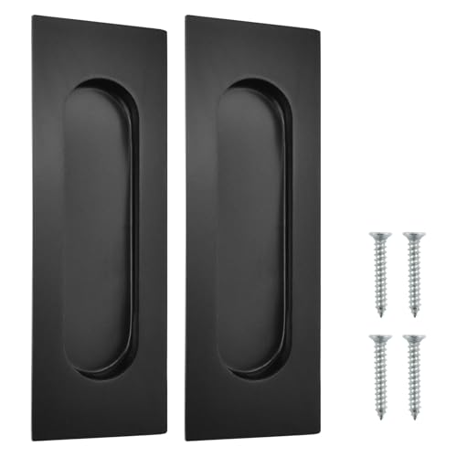 4.75 Inch Sliding Closet Door Handles, 2 Pack | Stainless Steel Recessed Finger Flush Pulls, Rectangular Matte Black Pocket Door Handles for Closet Doors Sliding Barn Doors - size: 4.75"×1.57" (L×W)