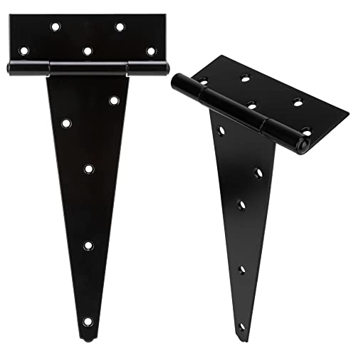 HILLMASTER 12 Inch T-Strap Heavy Duty Shed Door Hinges Gate Strap Hinges Black Tee Hinge Wrought Hardware for Wooden Fences,Yard,Barn Door,Rustproof (2 Pack) - size: 12in 2 Pack