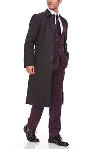 Adam Baker Men's Trench Coat | Single Breasted Full Length All Year-Round Belted Men’s Raincoat - color: Black Modern Fit, size: 46 Short