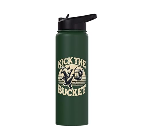 Kick the Bucket Funny Vintage Goat Pun Stainless Steel Insulated Water Bottle - color: Dark Green