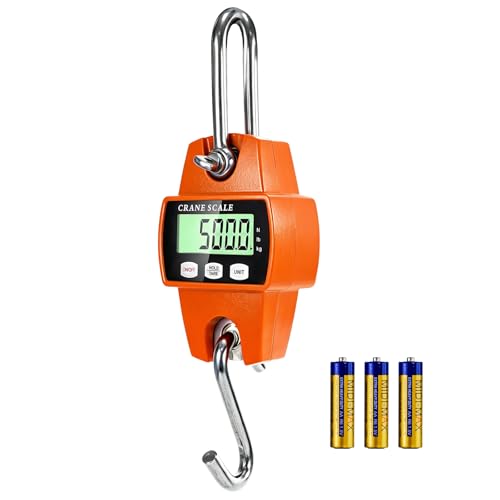 Digital Hanging Scale, 1100lb/500kg Handheld Crane Scale | Small Crane Scale with LCD Display and Hooks, Aluminum Alloy Body for Hunting, Outdoor, Luggage, Farm (Orange) - color: Orange-1100lb