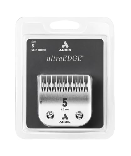 Andis 72640 UltraEdge Skip-Tooth Blade, Size 5, 1/4in Cut, Chrome | Rockwell 65 hardness, fits Andis, Conair, Oster & Wahl detachable clippers, terrier finishing - style: 5 Skip Tooth Blade (Pack of 1)