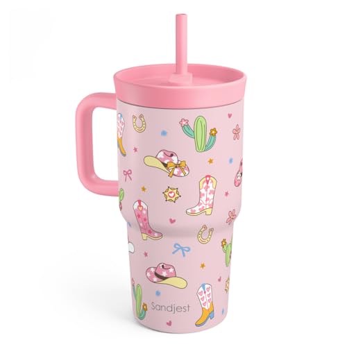 SANDJEST Cowgirl Stainless Steel Tumbler 20oz with Handle and Silicone Straw Locking Lid for Kids Girls, Birthday Christmas Back to School - color: Cowgirl
