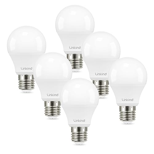 Linkind A19 LED Light Bulbs, 60W Equivalent Dimmable Light Bulbs, 4000K Cool White, 9W 840 Lumens LED Bulbs, E26 Standard Base 120V, Lighting for Bedroom Living Room Home Office, 6 Packs - color: 4000k Cool White-60w 6pcs