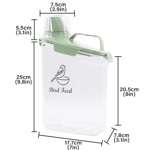 2.8L Airtight Bird Seed Storage Container With Handle and Measuring Cup - Portable Pet Food for Wild Bird Sunflower Seed - BPA Free Transparent/Green - color: GREEN BIRD