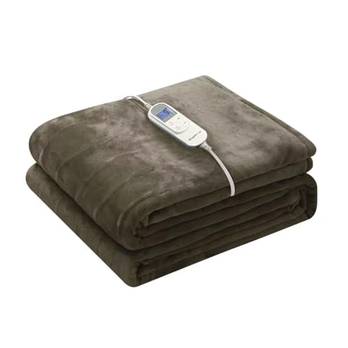 Wapaneus Heated Blanket Electric Full Size 72"x84" with 10 Heating Levels 12 Timer Settings and 8 Hours Auto-Shut Off,Flannel Fast-Heating Electric Blanket,ETL Listed Machine Washable,Dark Brown - color: Dark Brown, size: 72*84in