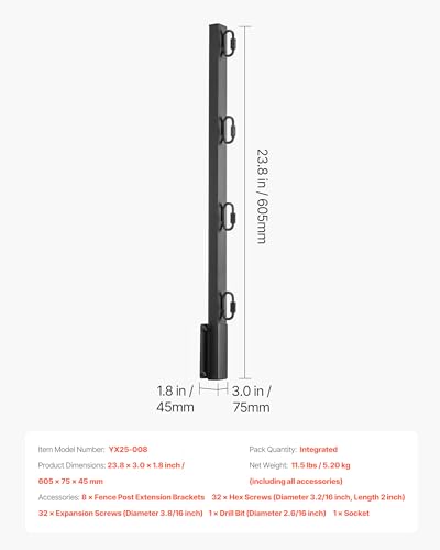 VEVOR Fence Post Extender, 8 Packs 23.8 in Barbed Wire Arm, Sturdy Steel Fence Height Extender, Flat or Surface Mounted Barbed Wire Extension Arms, Protect Privacy and Prevent Pets Jumping Off - style: Square