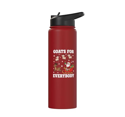 Goats For Everybody Christmas Kids Santa Reindeer Snowflake Stainless Steel Insulated Water Bottle - color: Red