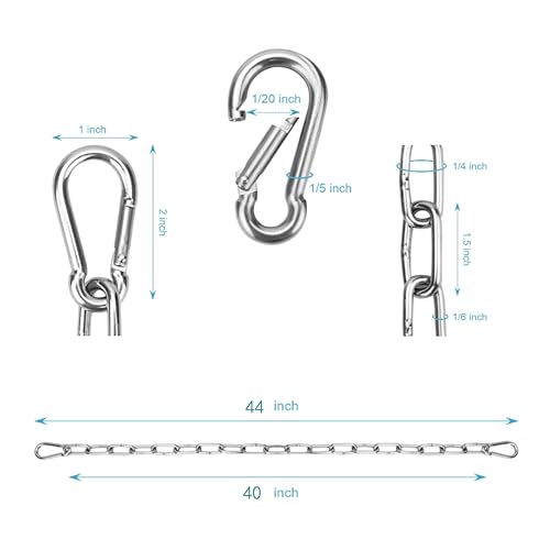 1 Pack Gate Chain Lock for Outdoor Fence with Carabiner, 1/6 x 44 Inch Stainless Steel Link Chains No Fear of Being Bent, Easy to Adjust Barn Chain for Livestock Gate （ Silver ） (1, 44 Inch)