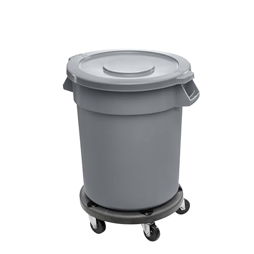 Feed and Seed Storage Container, 20 Gallon Gray Round Commercial Trash Can with Lid and Dolly, Food Storage Plastic Bin, Use in Agricultural, Gardening, or Household - color: Gray, size: 20 Gallon Container with Lid and Dolly