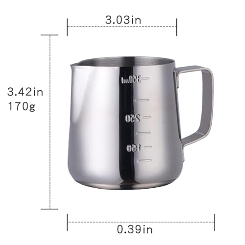Buyer Star Milk Frother Cup Coffee Frothing Picher Barista Tools Stainless Steel Mental Cup Espresso Accessories Latte Art Steaming Kit (350ml /12oz,Silver) - color: Silver
