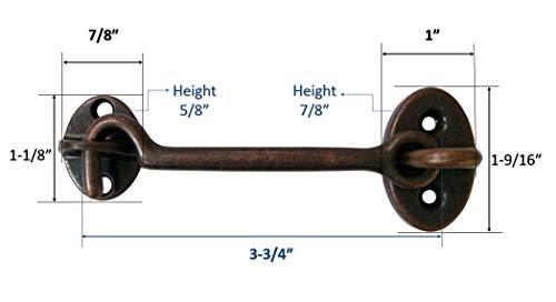 Heavier Duty Brass Door Hook Latch & Eye, 4", Antique Copper, 2 Pack, Made in Taiwan - color: Antique Copper, size: 2 Pack (4")