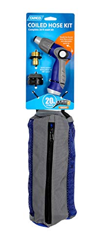 Camco 20’ Coiled Water Nozzle with Adjustable Spray Pattern Kit – Hose Design Prevents Kinking and Tangling, for Car Washing and Gardening (41980) - style: 20' Coiled Water Hose Kit