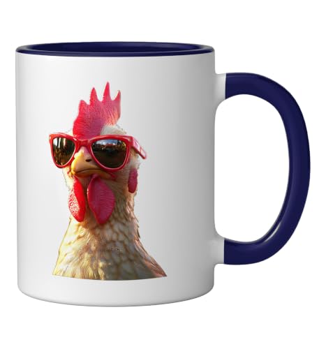 Chicken Hen Female Chick Farm Cluck Farmer Cute Chickens Ceramic Mug, Dark Blue/White, 11oz - color: Dark Blue/White, size: 11 Ounces