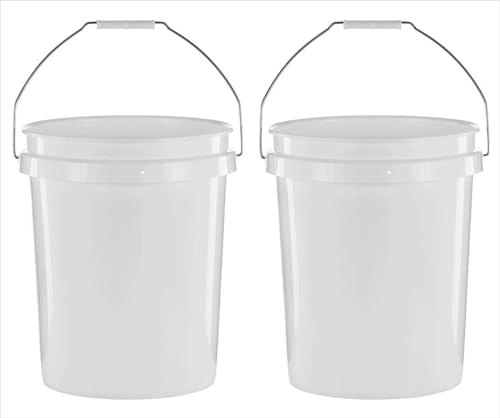 (2 Pack) 5 Gallon Round Utility Bucket, Comfort Handle, Plastic, White